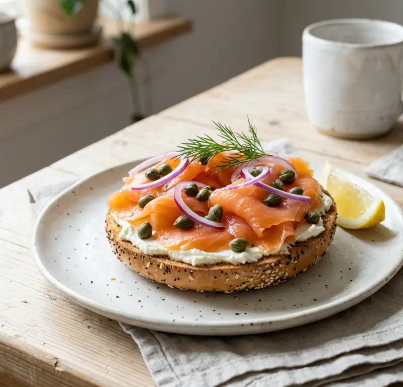 Klassisk bagel med røkt laks premium