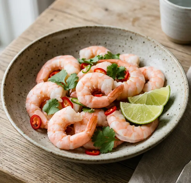 Chilimarinert grønlandsreker på 10 minutter