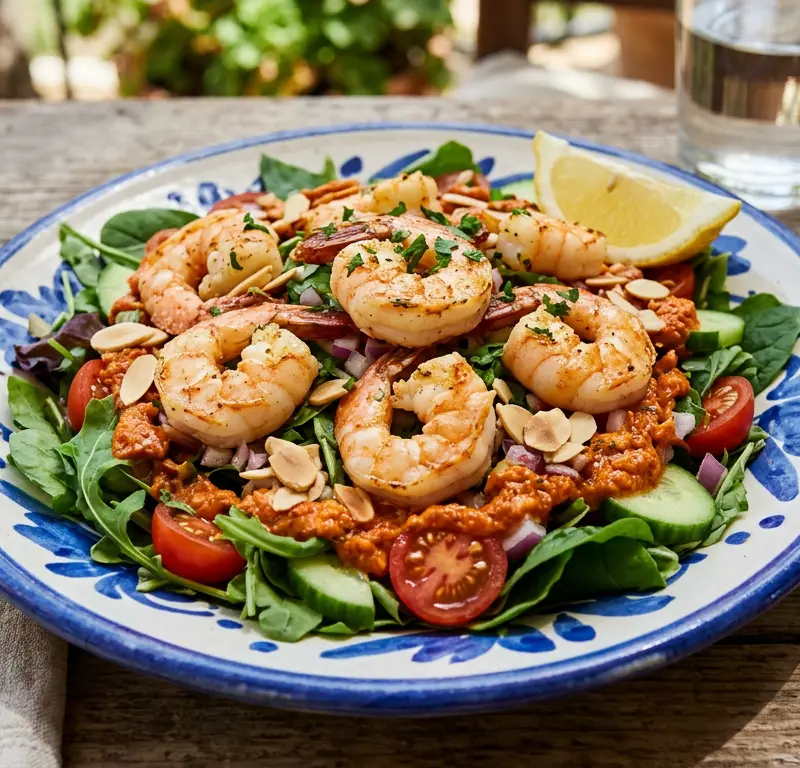 Ensalada de gambas — spansk rekesalat med romesco