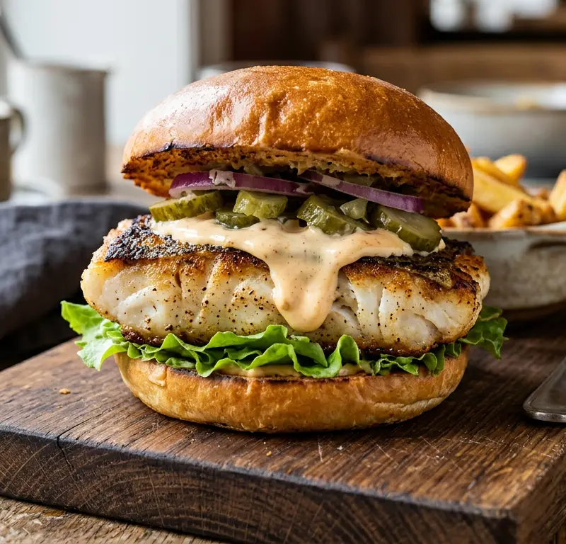 Farsdagens fiskeburger med sprø torsk på 20 minutter