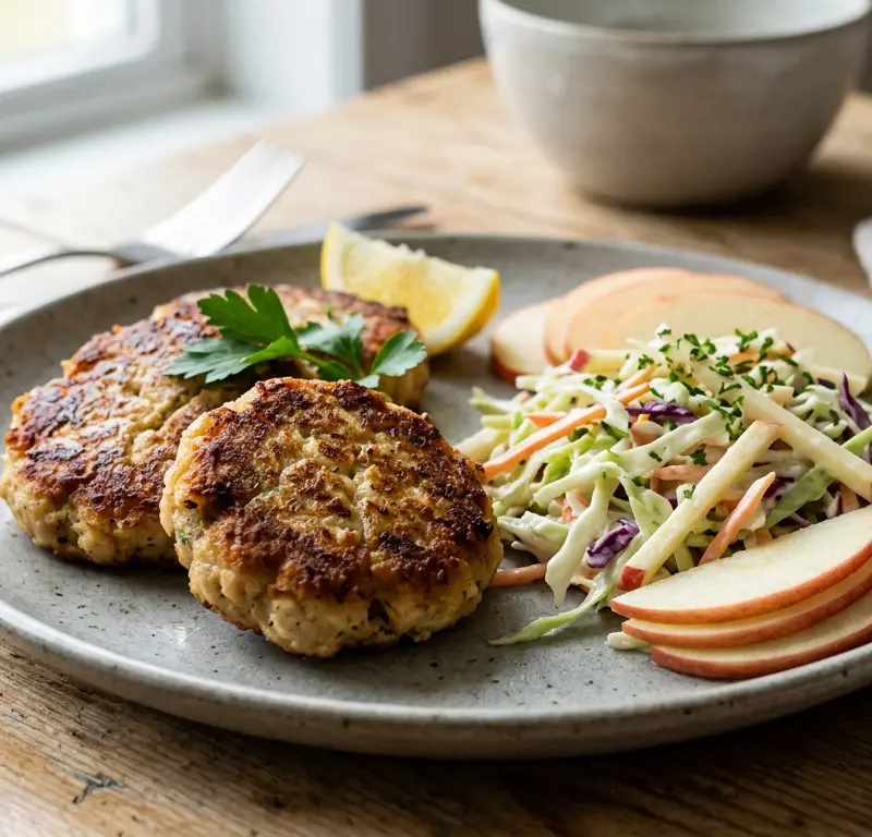 Klassiske fiskekaker med frisk kålsalat på 15 minutter