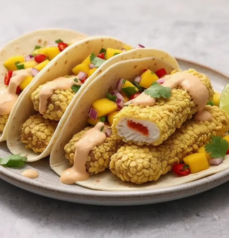 Sei-tacos med chipotle-crema og mangosalsa