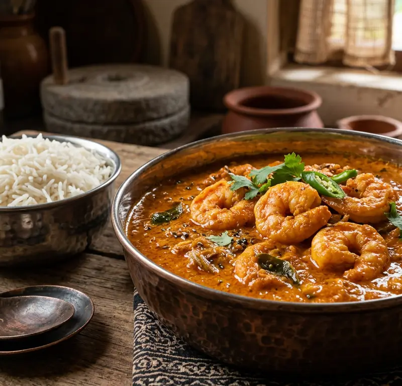 Goan scampi-karri med kokos og tamarind (Goan prawn curry)