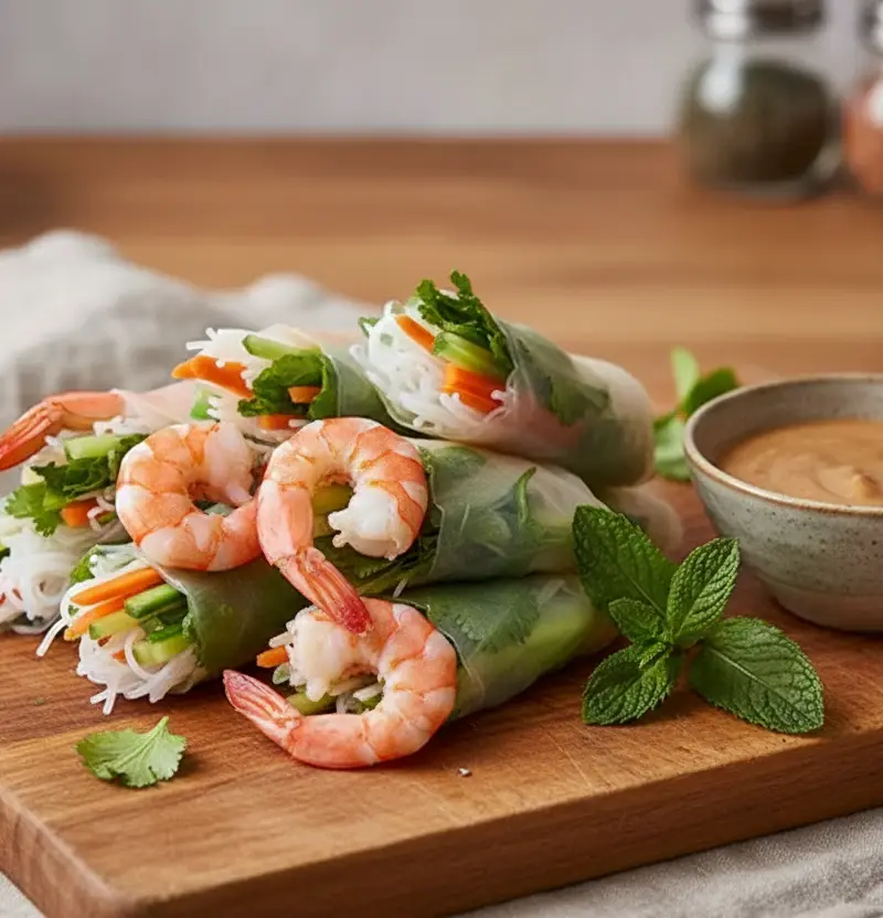 Gỏi cuốn — vietnamesiske vårruller med XXL-reker