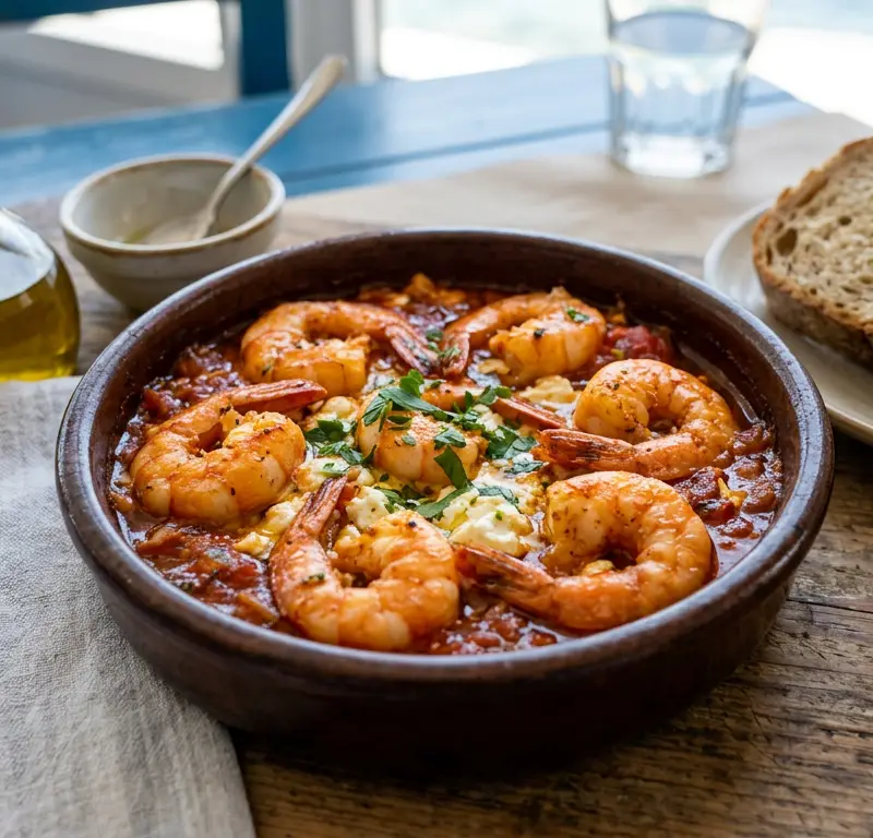 Greske scampi-saganaki med scampi (Garides saganaki)