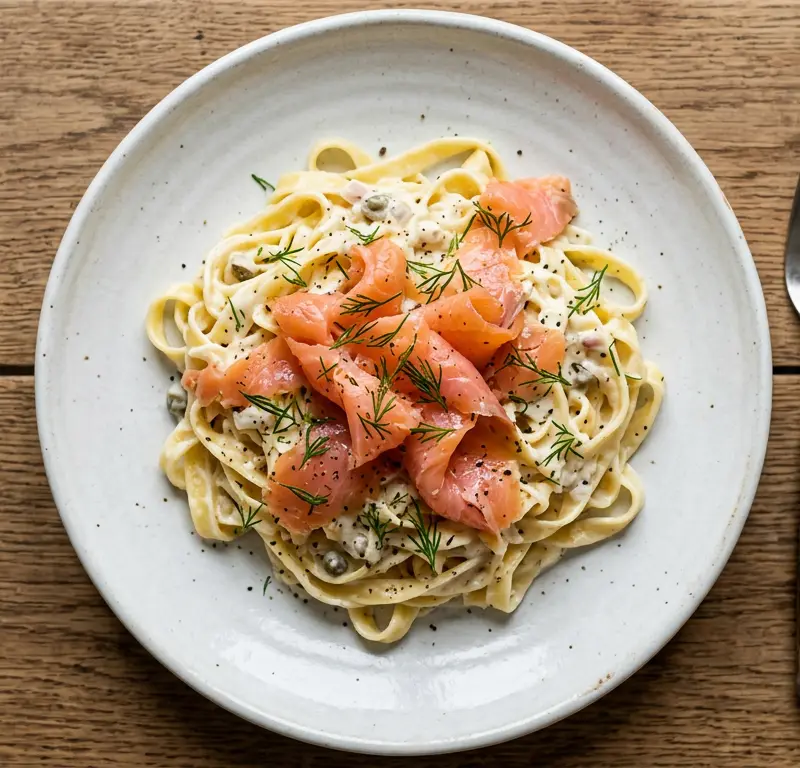 Kremet pasta med røkt laks på 10 minutter