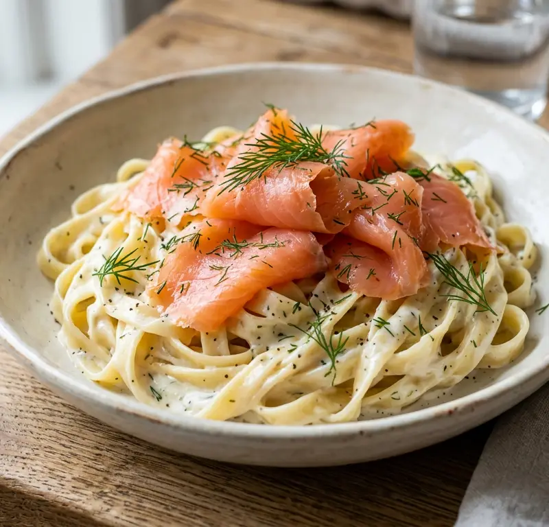 Kremet pasta med røkt laks på 10 minutter