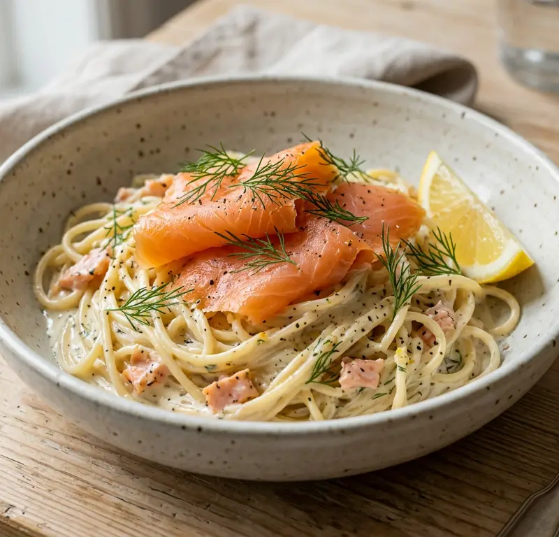 Kremet sitronpasta med røkt laks på 10 minutter