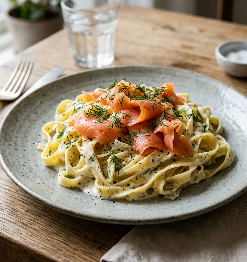 Kremet pasta med røkt laks på 10 minutter