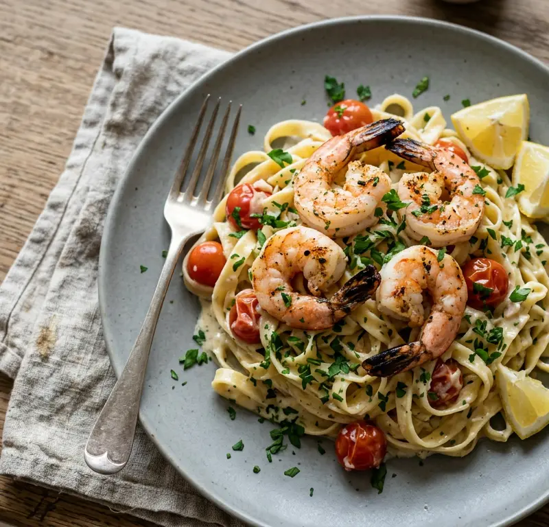 Kremet pasta med scampi