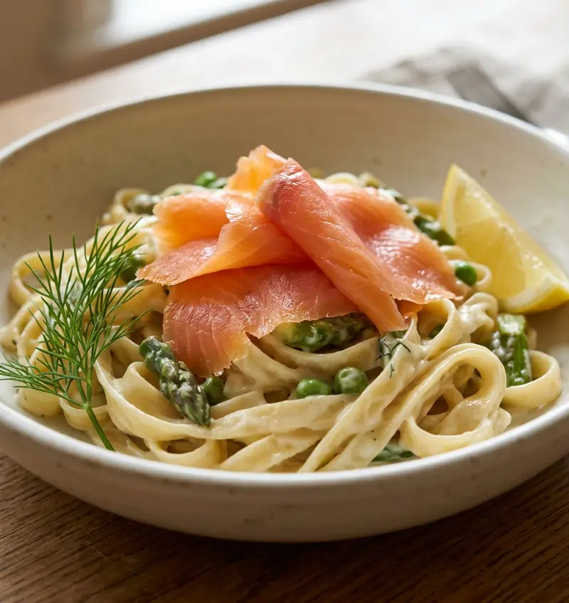 Kremet pasta med røkt laks på 10 minutter