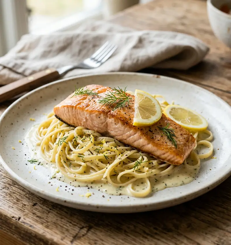Kremet sitronpasta med laks på 12 minutter