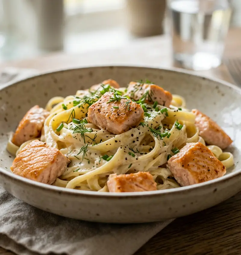Kremet sitronpasta med luksuslaks på 15 minutter