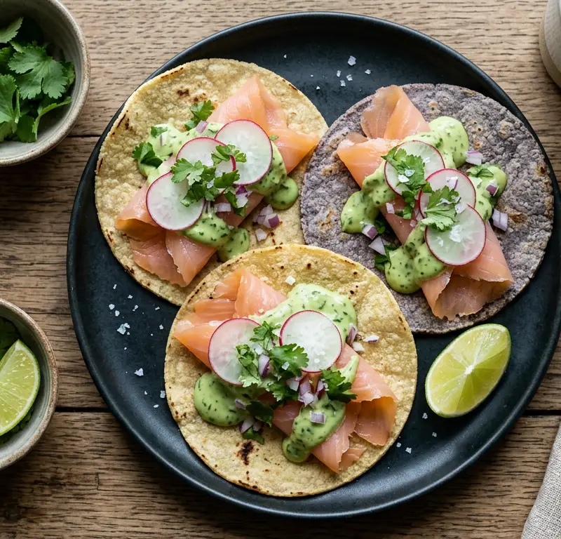 Meksikanske tacos med røkt laks på 10 minutter