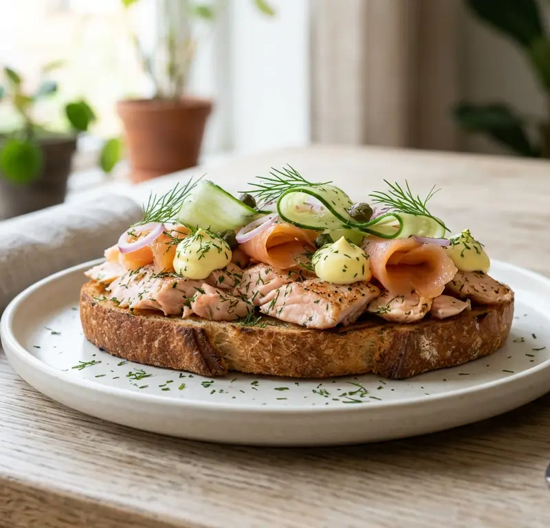Morsdagslunsj: Røkelaks-toast med sitronrømme