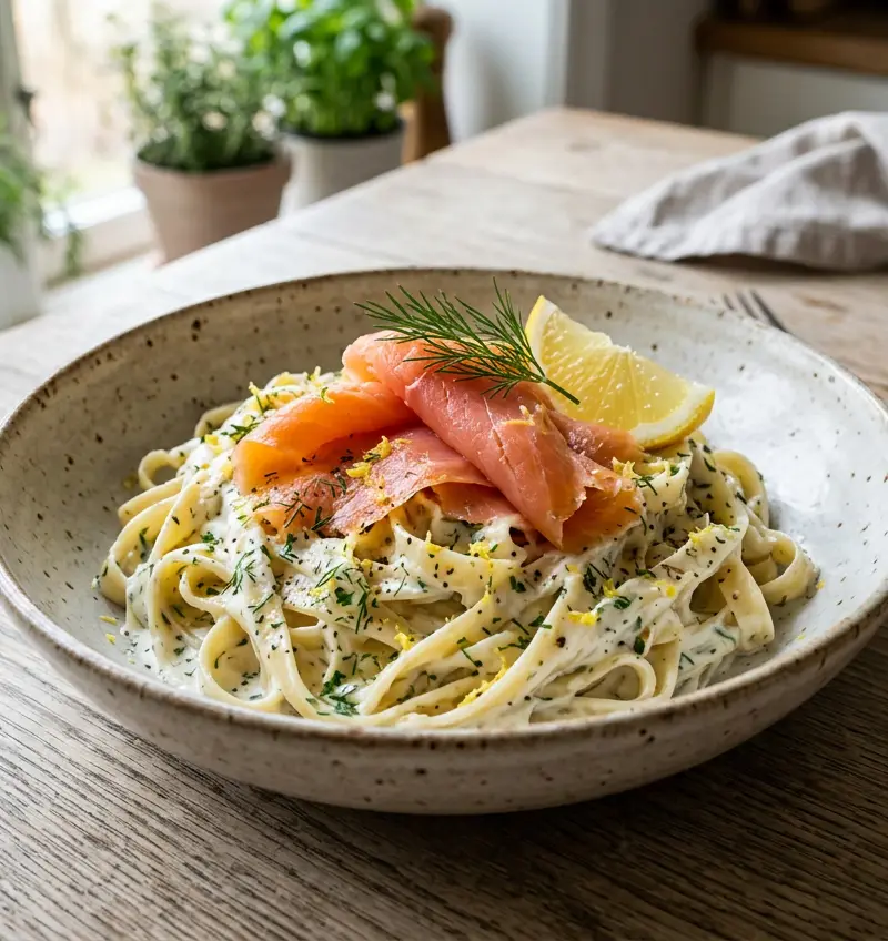 Kremet pasta med røkt laks på 10 minutter