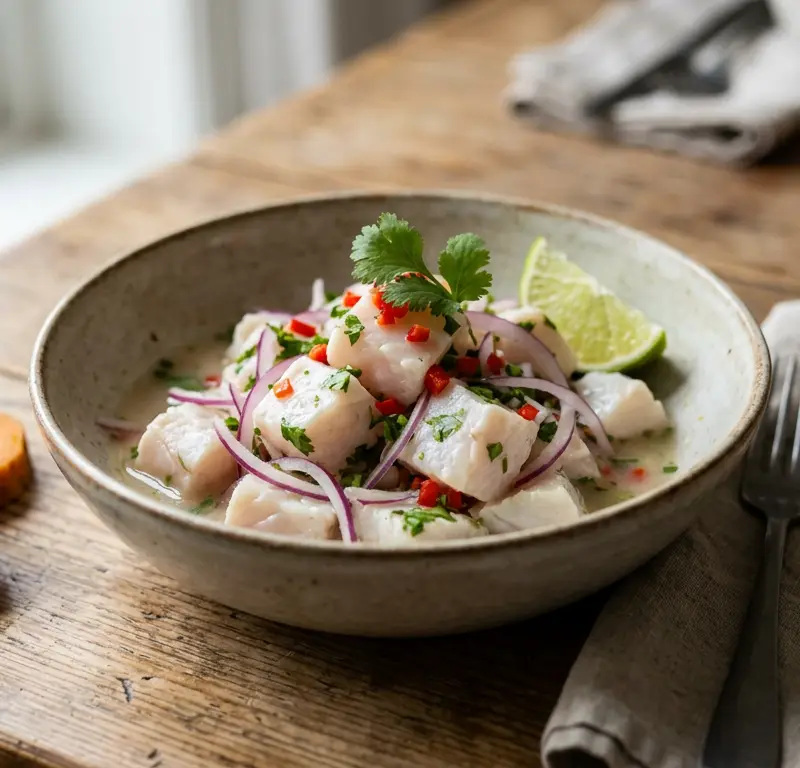 Peruansk kveiteceviche med lime og chili