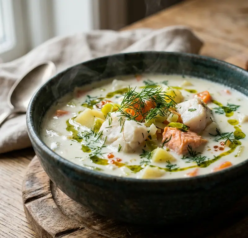 Klassisk kremet fiskesuppe med sjømat