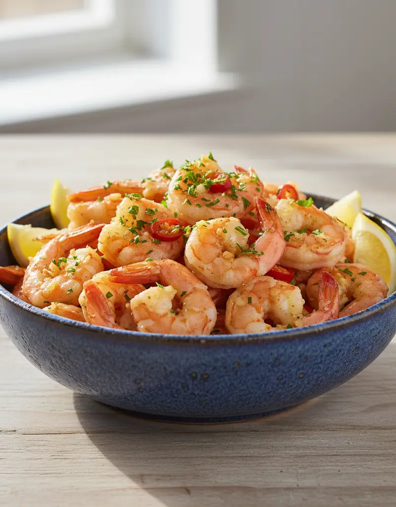 Hvitløksscampi med chili og persille