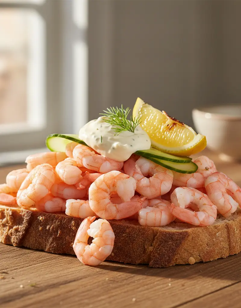 Klassisk luksus-rekesmørbrød med grønlandsreker