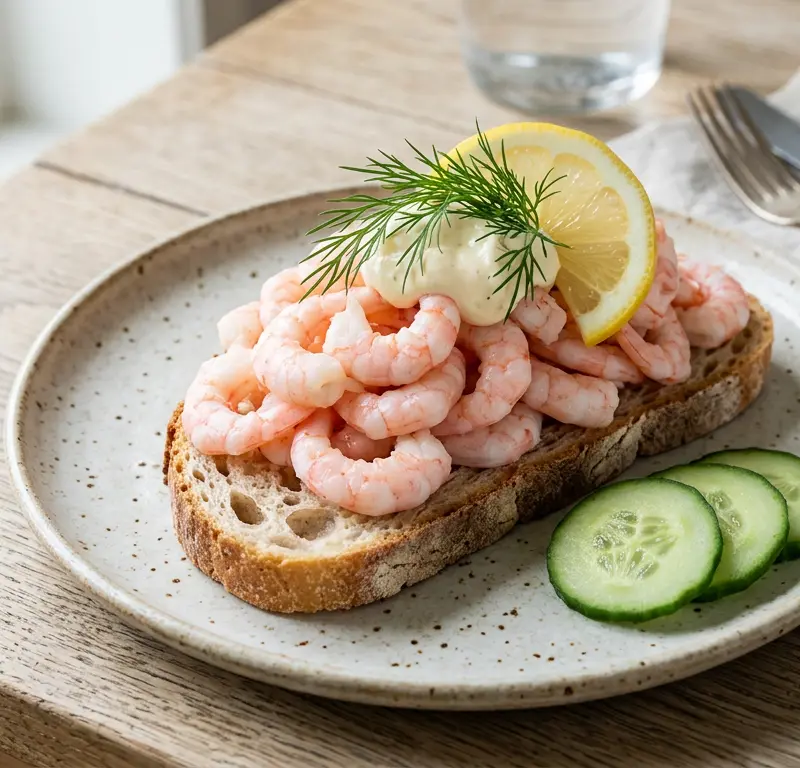Klassisk luksus-rekesmørbrød med Grønlandsreker XXXL