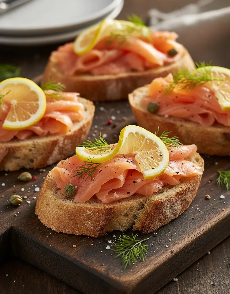 Italiensk bruschetta med røkt laks