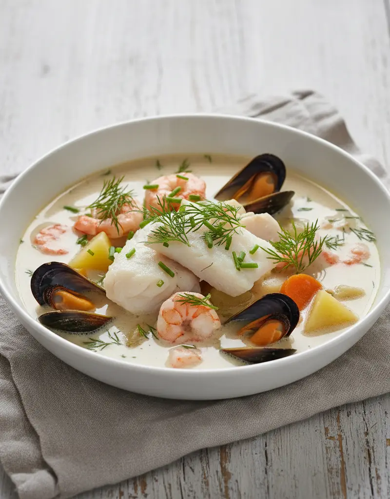 Kremet fiskesuppe med røkt kolje