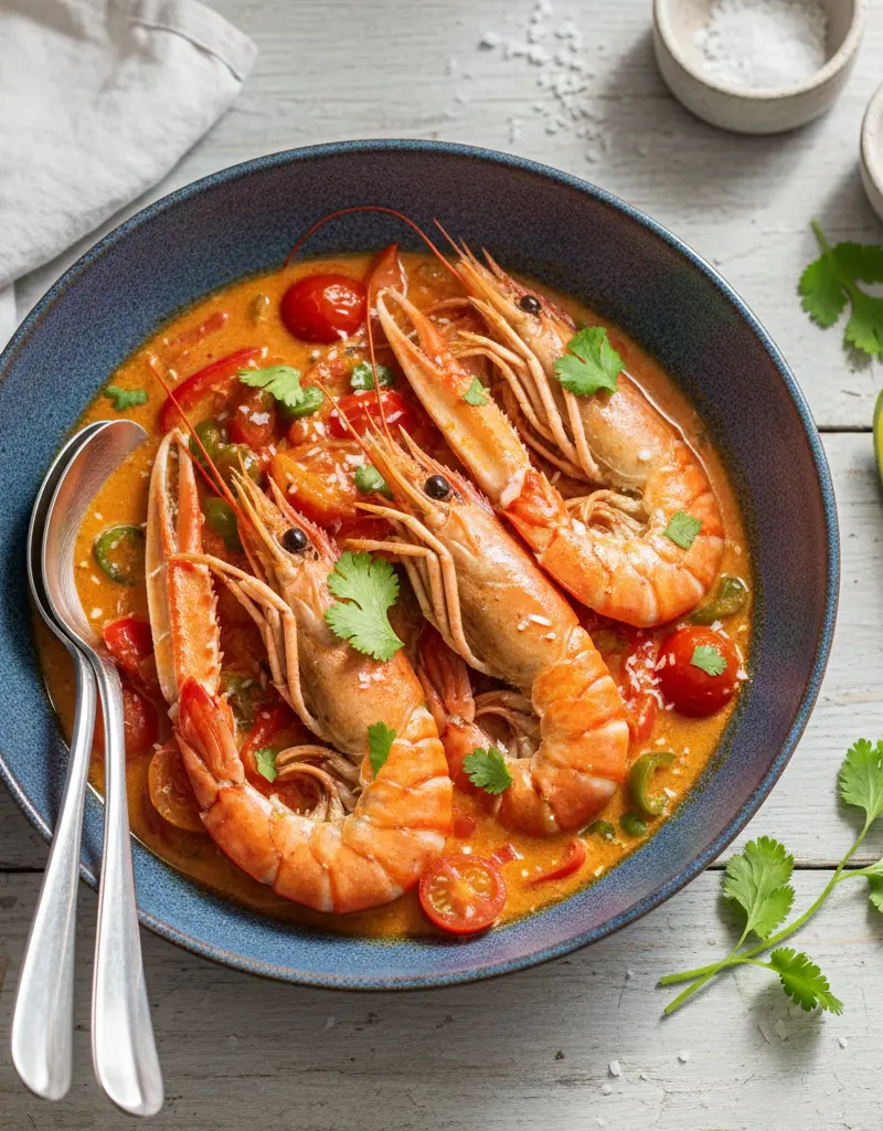 Thailandsk rød curry med scampi premium