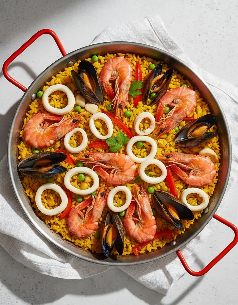 Spansk sjømatpaella med scampi premium