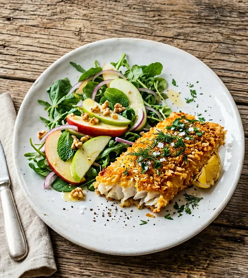 Norsk sprøbakt torsk med frisk eplesalat