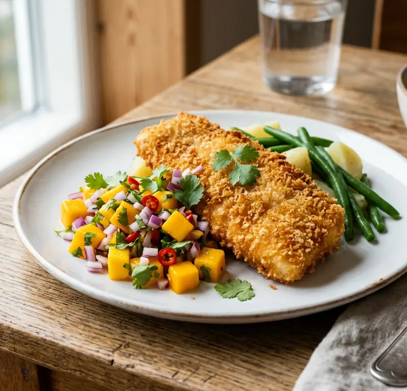 Frisk mangosalsa med sprøbakt torsk på 15 minutter