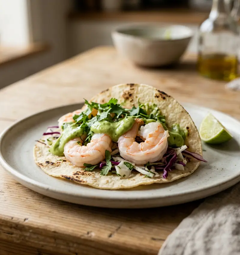 Meksikansk taco med grønlandsreker på 10 minutter