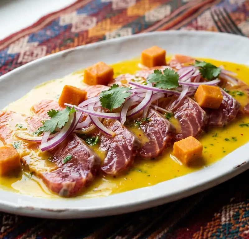 Tiradito de salmón — peruansk laksetallerk med aji amarillo